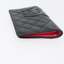 CHANEL Cambon Line Long Wallet Lamb Skin Black CC Auth 176414-6