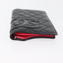 CHANEL Cambon Line Long Wallet Lamb Skin Black CC Auth 176414-7