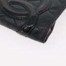 CHANEL Cambon Line Long Wallet Lamb Skin Black CC Auth 176414-8