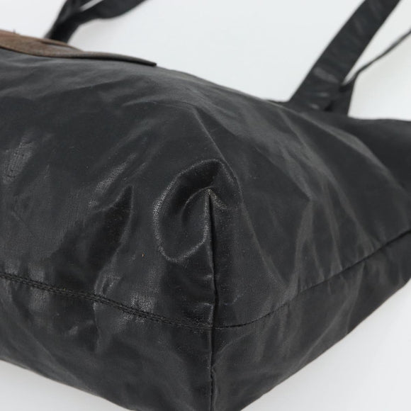 CHANEL Tote Bag Coated Canvas Black CC Auth 176418