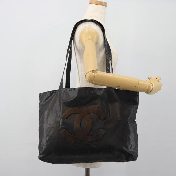 CHANEL Tote Bag Coated Canvas Black CC Auth 176418