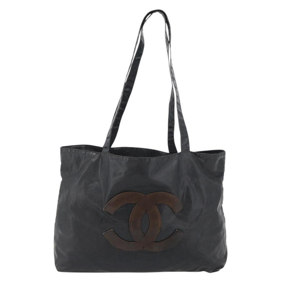 CHANEL Tote Bag Coated Canvas Black CC Auth 176418