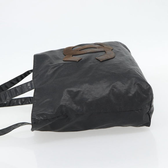 CHANEL Tote Bag Coated Canvas Black CC Auth 176418