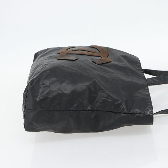 CHANEL Tote Bag Coated Canvas Black CC Auth 176418