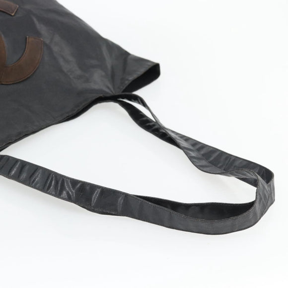 CHANEL Tote Bag Coated Canvas Black CC Auth 176418