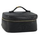 CHANEL Vanity Hand Bag Caviar Skin Black Gold CC Auth 176421-1
