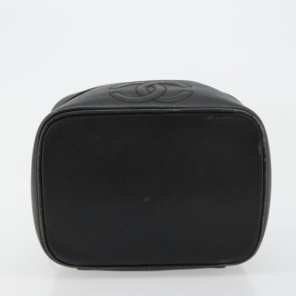 CHANEL Vanity Hand Bag Caviar Skin Black Gold CC Auth 176421