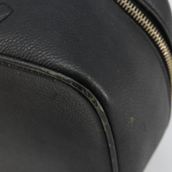 CHANEL Vanity Hand Bag Caviar Skin Black Gold CC Auth 176421