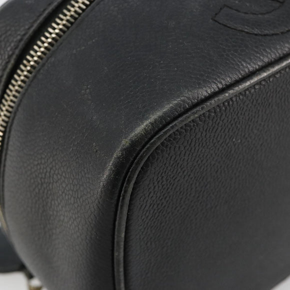CHANEL Vanity Hand Bag Caviar Skin Black Gold CC Auth 176421