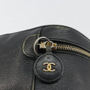 CHANEL Vanity Hand Bag Caviar Skin Black Gold CC Auth 176421-15