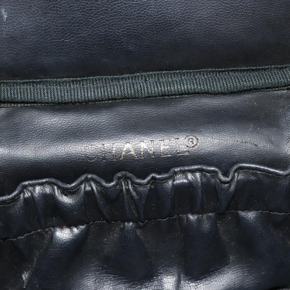CHANEL Vanity Hand Bag Caviar Skin Black Gold CC Auth 176421