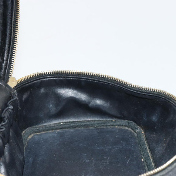 CHANEL Vanity Hand Bag Caviar Skin Black Gold CC Auth 176421