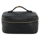 CHANEL Vanity Hand Bag Caviar Skin Black Gold CC Auth 176421-2