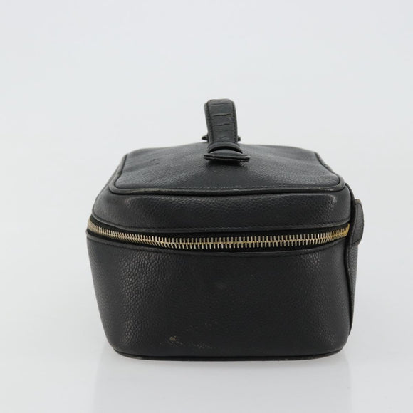 CHANEL Vanity Hand Bag Caviar Skin Black Gold CC Auth 176421