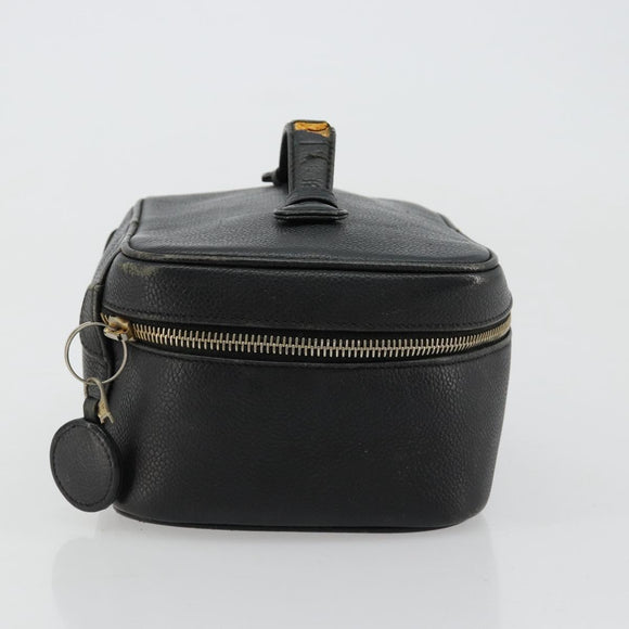 CHANEL Vanity Hand Bag Caviar Skin Black Gold CC Auth 176421