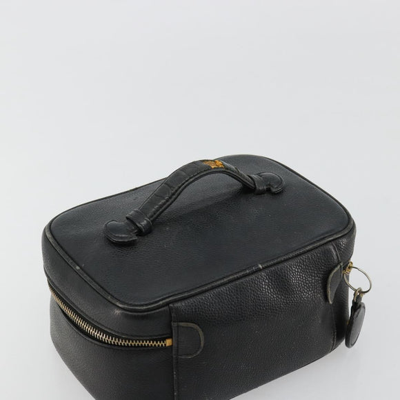 CHANEL Vanity Hand Bag Caviar Skin Black Gold CC Auth 176421