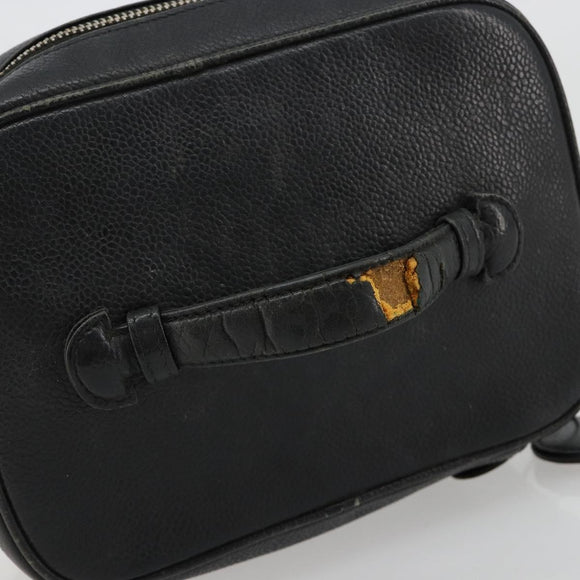 CHANEL Vanity Hand Bag Caviar Skin Black Gold CC Auth 176421
