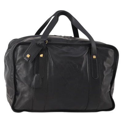 LOEWE Anagram Boston Bag Leather Black Gold Auth 176423