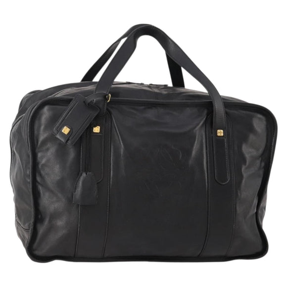 LOEWE Anagram Boston Bag Leather Black Gold Auth 176423