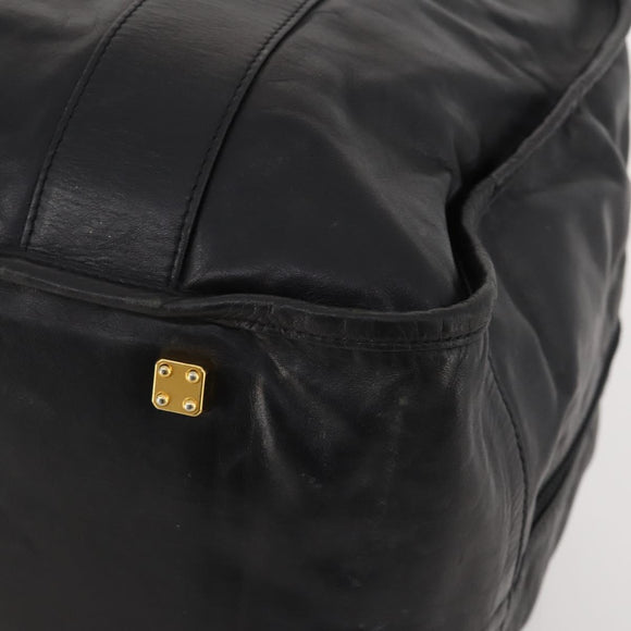 LOEWE Anagram Boston Bag Leather Black Gold Auth 176423