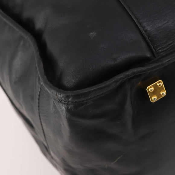 LOEWE Anagram Boston Bag Leather Black Gold Auth 176423