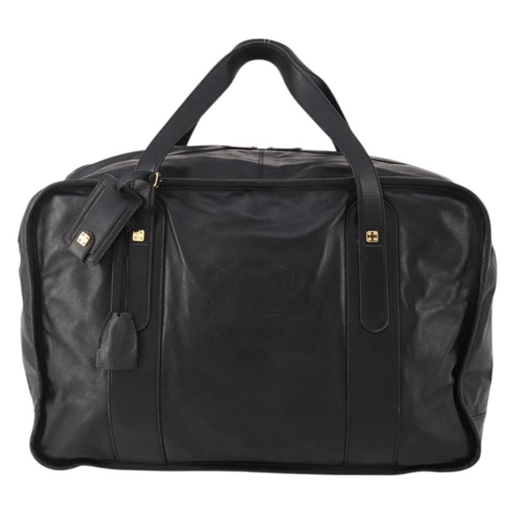 LOEWE Anagram Boston Bag Leather Black Gold Auth 176423