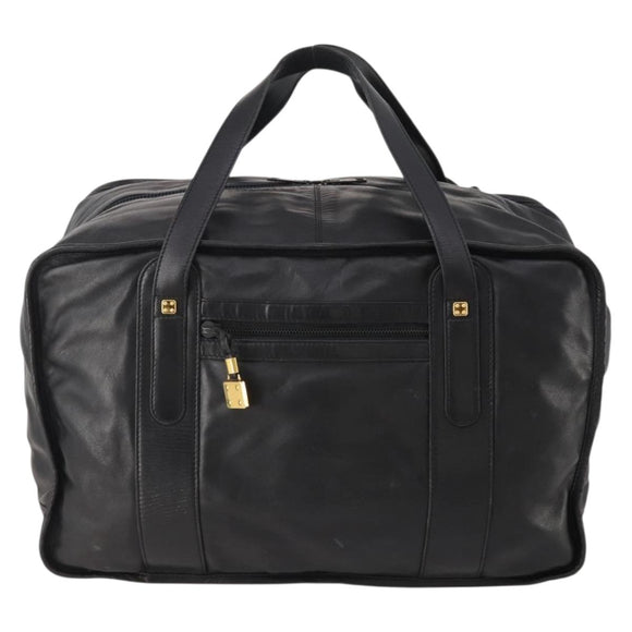LOEWE Anagram Boston Bag Leather Black Gold Auth 176423