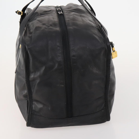 LOEWE Anagram Boston Bag Leather Black Gold Auth 176423