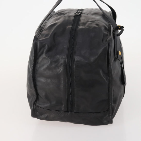 LOEWE Anagram Boston Bag Leather Black Gold Auth 176423