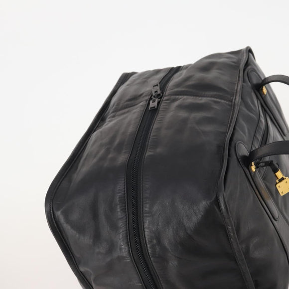 LOEWE Anagram Boston Bag Leather Black Gold Auth 176423