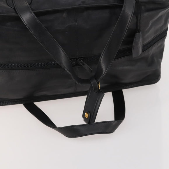 LOEWE Anagram Boston Bag Leather Black Gold Auth 176423