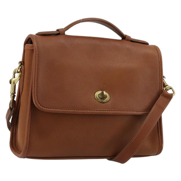 Coach Shoulder Bag Leather Brown Gold Auth 176432A