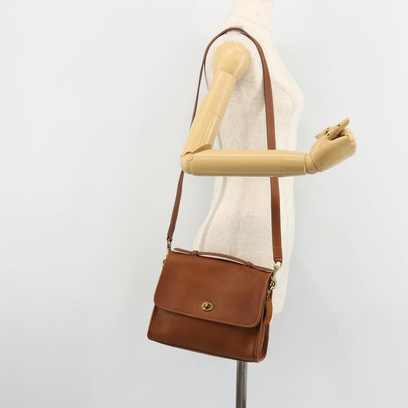 Coach Shoulder Bag Leather Brown Gold Auth 176432A