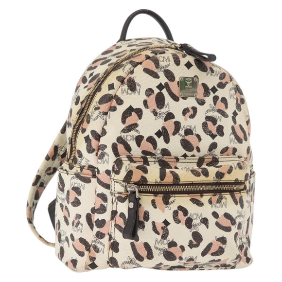 MCM Vicetos Logogram Backpack PVC Leather Ivory Gold Auth 176436