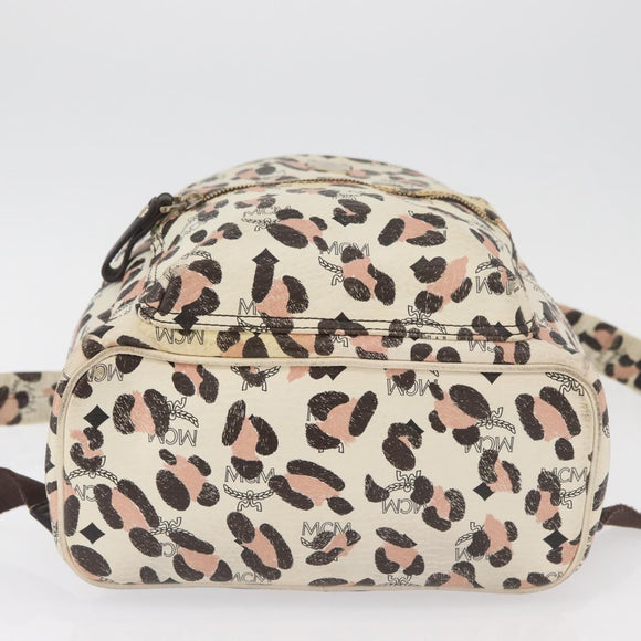 MCM Vicetos Logogram Backpack PVC Leather Ivory Gold Auth 176436