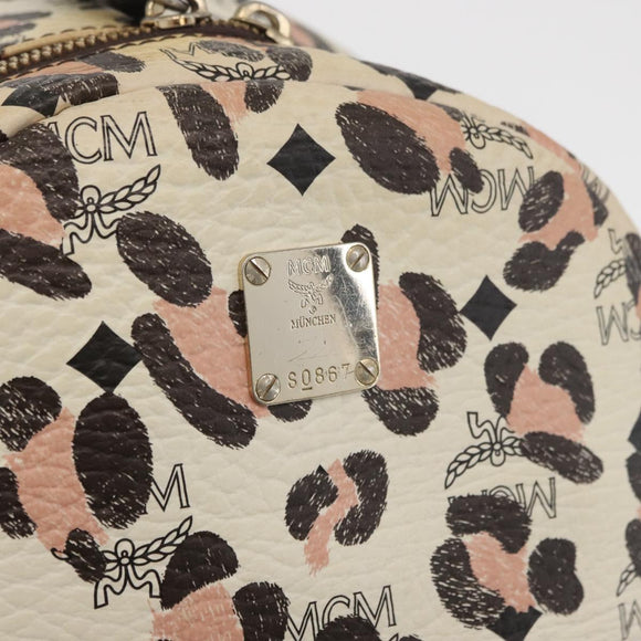 MCM Vicetos Logogram Backpack PVC Leather Ivory Gold Auth 176436