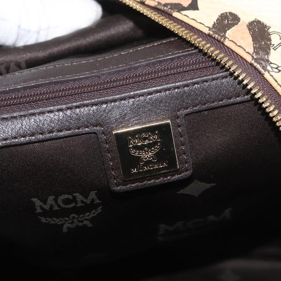MCM Vicetos Logogram Backpack PVC Leather Ivory Gold Auth 176436