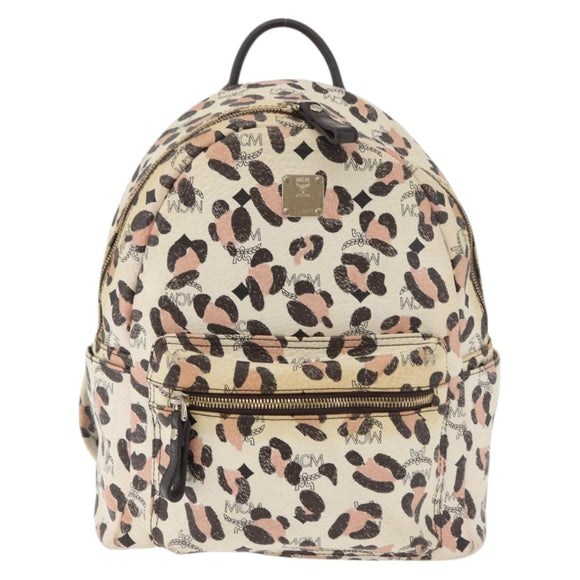 MCM Vicetos Logogram Backpack PVC Leather Ivory Gold Auth 176436