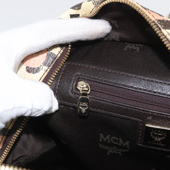 MCM Vicetos Logogram Backpack PVC Leather Ivory Gold Auth 176436