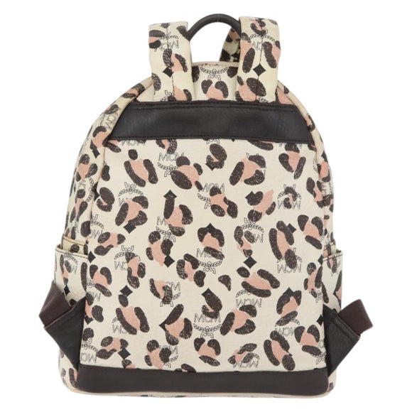MCM Vicetos Logogram Backpack PVC Leather Ivory Gold Auth 176436