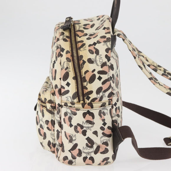 MCM Vicetos Logogram Backpack PVC Leather Ivory Gold Auth 176436
