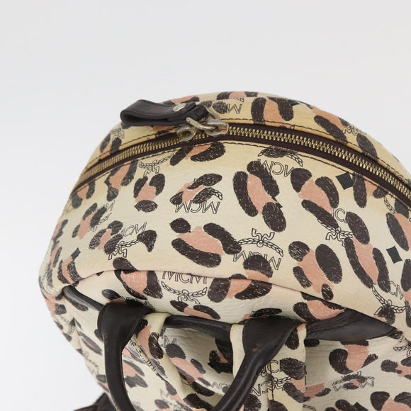 MCM Vicetos Logogram Backpack PVC Leather Ivory Gold Auth 176436