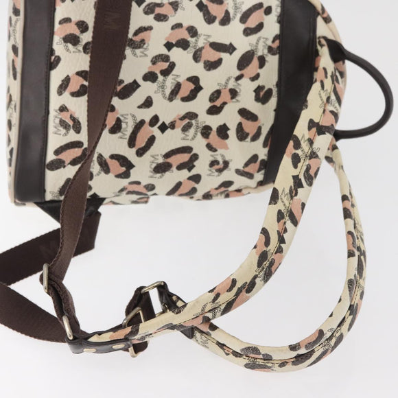 MCM Vicetos Logogram Backpack PVC Leather Ivory Gold Auth 176436