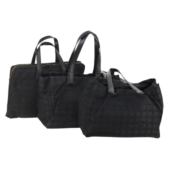 CHANEL New Travel Line Tote Bag Nylon 3 Set Black CC Auth 176442