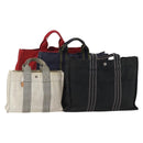 HERMES Fourre Tout Hand Bag Cotton 4 Set White Black Red Auth 176443-1