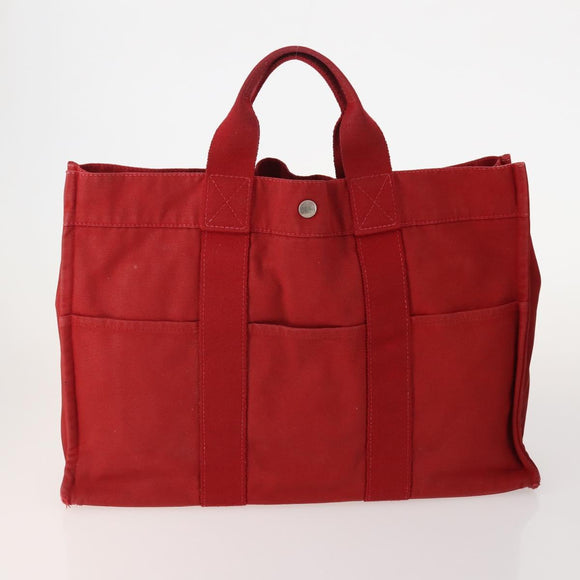 HERMES Fourre Tout Hand Bag Cotton 4 Set White Black Red Auth 176443