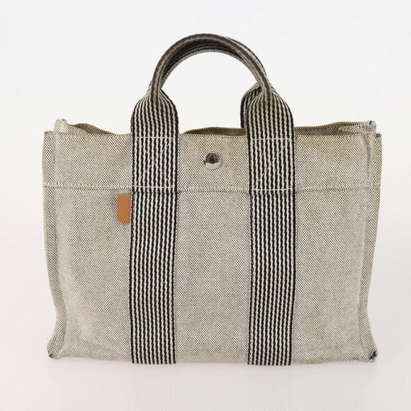 HERMES Fourre Tout Hand Bag Cotton 4 Set White Black Red Auth 176443