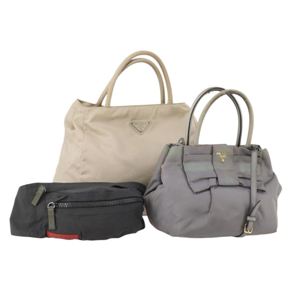 PRADA Sports Line Hand Bag Nylon 3 Set 2way Beige Black Gray Auth 176448