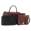 CARTIER Must Line Hand Bag Leather 4 Set Bordeaux Black Auth 176449-1