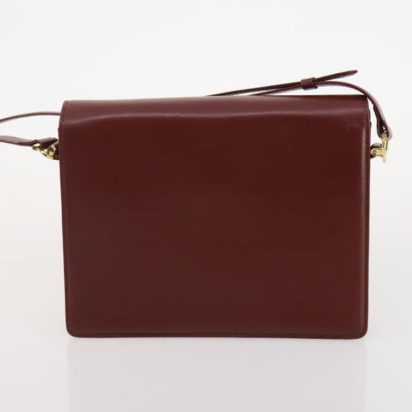 CARTIER Must Line Hand Bag Leather 4 Set Bordeaux Black Auth 176449